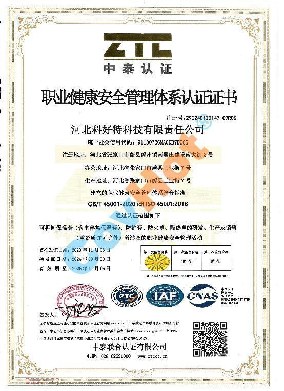 ISO 45001 職業(yè)健康安全管理體系認(rèn)證證書(shū)